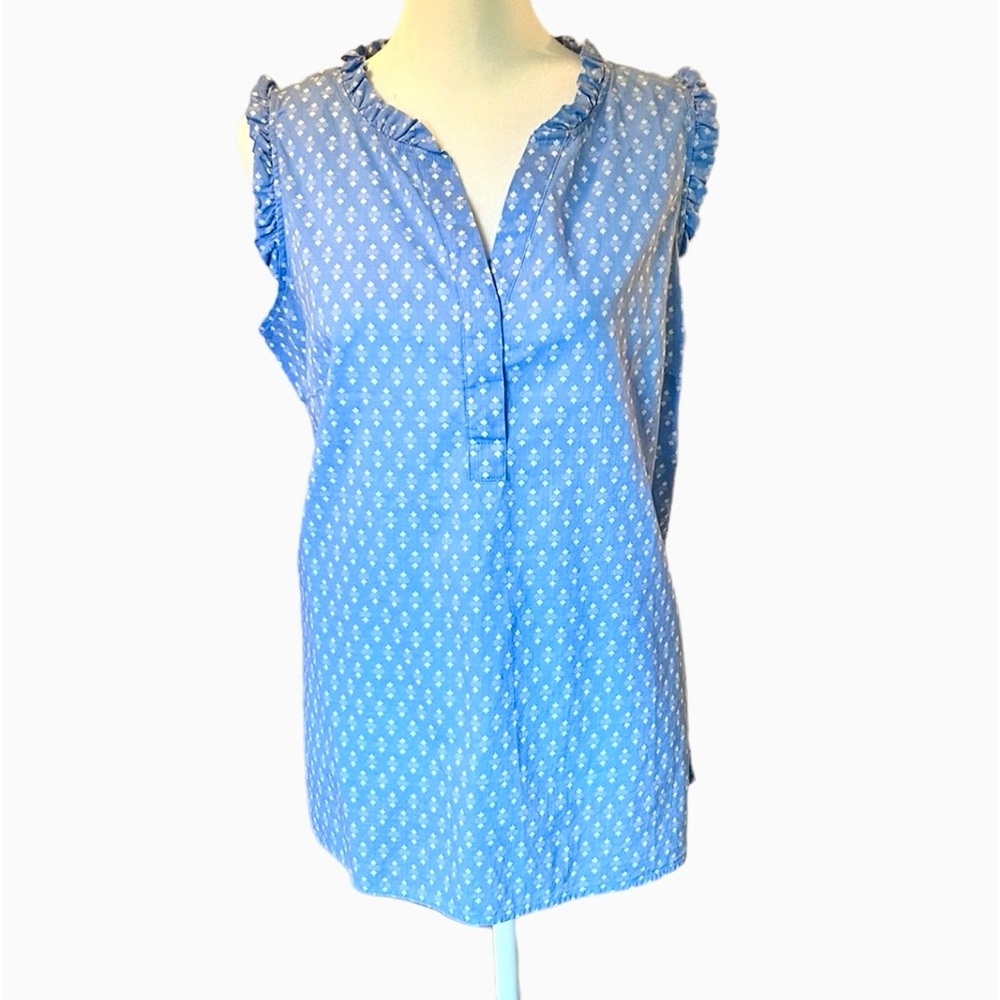 Talbots sleeveless light blue & white shirt, Sz L